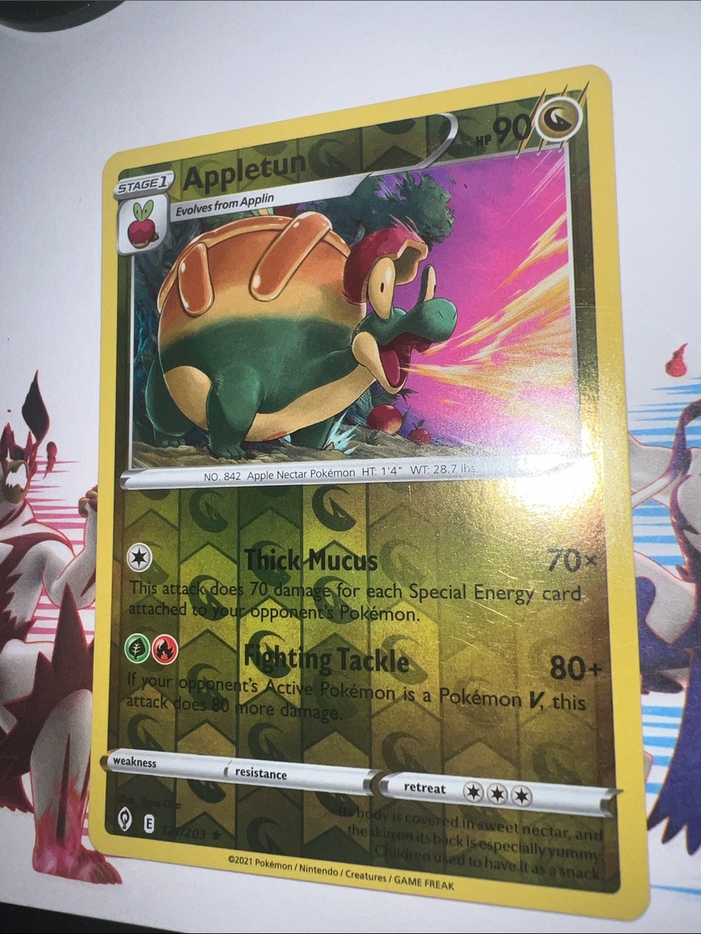 Pokemon Appletun Holo Gold Foil Card - Yellow/Green/Purple